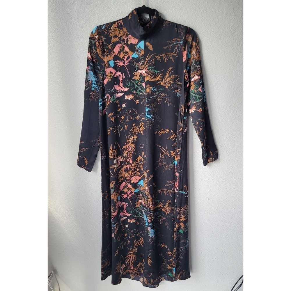 Wilfred Aritzia 100% Silk Mock Neck Lightweight Maxi Dress Size Small In Black